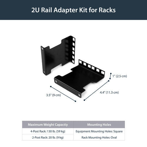 2U Rack Accessory StarTech.com RDA2U 4-Inch Depth Extender Black