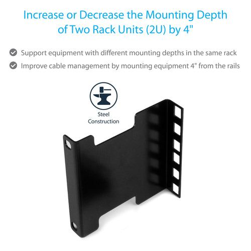 2U Rack Accessory StarTech.com RDA2U 4-Inch Depth Extender Black