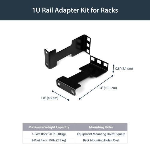 Rack Depth Adapter Kit StarTech.com 1U Rail 2 Adapters Black