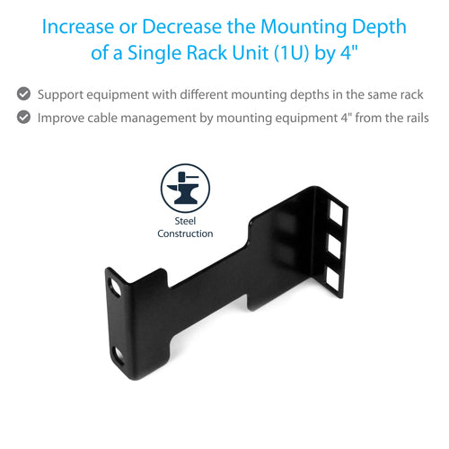 Rack Depth Adapter Kit StarTech.com 1U Rail 2 Adapters Black