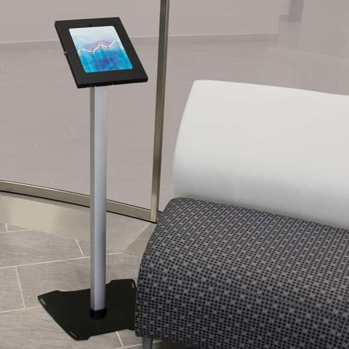 Multimedia Tablet Floor Stand Secure Anti-Theft Aluminium Steel Black Silver 9.7 inch