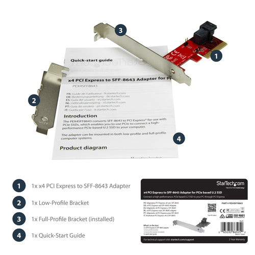 Adapter Card StarTech PCIe to SFF-8643 NVMe U.2 SSD Full-height Low-profile