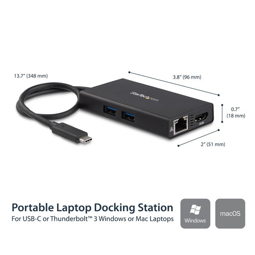USB-C Travel Docking Station StarTech.com Multiport Adapter 4K HDMI 60W Power Delivery