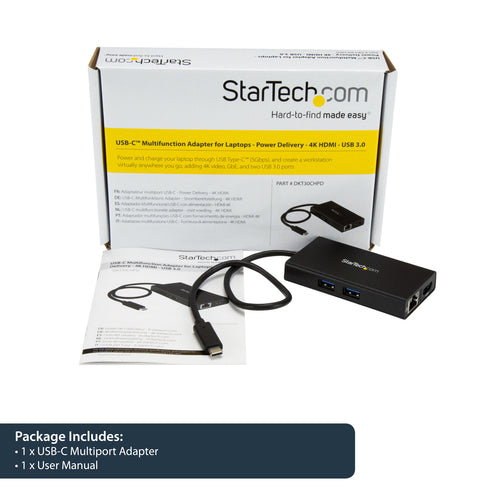 USB-C Travel Docking Station StarTech.com Multiport Adapter 4K HDMI 60W Power Delivery