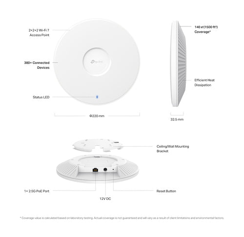 Wireless Access Point TP-Link Omada EAP772 9300Mbit/s Tri-Band Wi-Fi 7 - EAP772