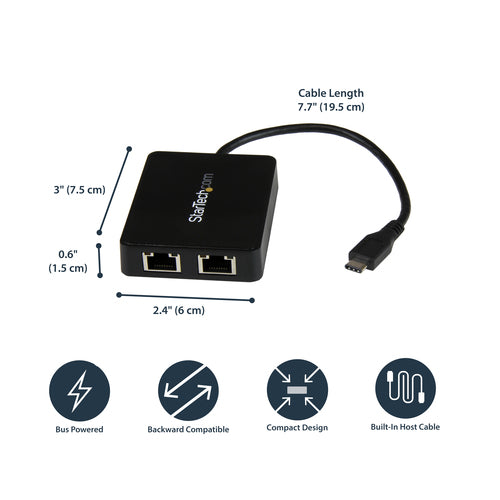 Ethernet Adapter StarTech.com USB-C Dual Gigabit RJ-45 5000 Mbit/s - US1GC301AU2R