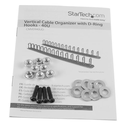 Vertical Cable Organizer with D-Ring Hooks 6 ft Steel Black - StarTech.com