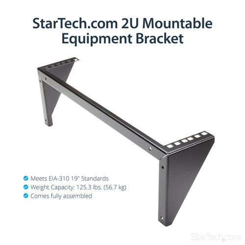2U Steel Vertical Wall Mount Rack Cabinet 19in 56.7kg Capacity Black
