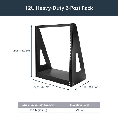 2-Post 12U Heavy-Duty Desktop Server Rack Black 160 kg Capacity