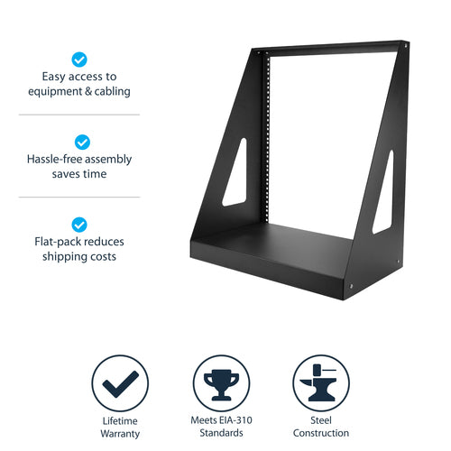 2-Post 12U Heavy-Duty Desktop Server Rack Black 160 kg Capacity