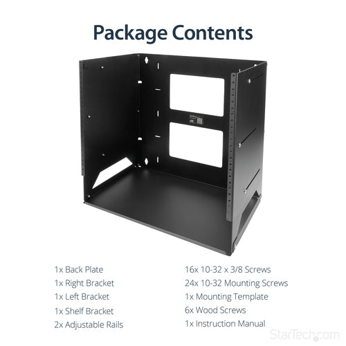 8U Wall-Mount Server Rack with Built-in Shelf Solid Steel Black