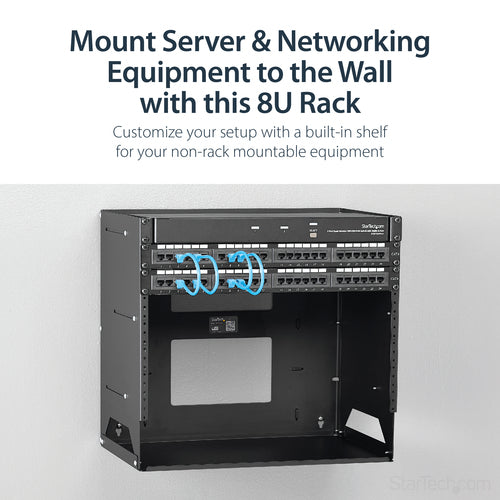 8U Wall-Mount Server Rack with Built-in Shelf Solid Steel Black