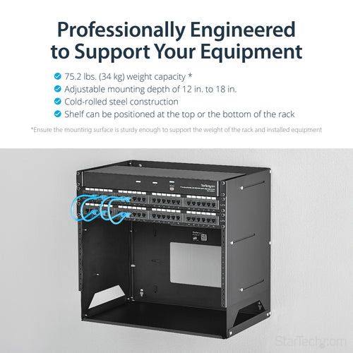 8U Wall-Mount Server Rack with Built-in Shelf Solid Steel Black