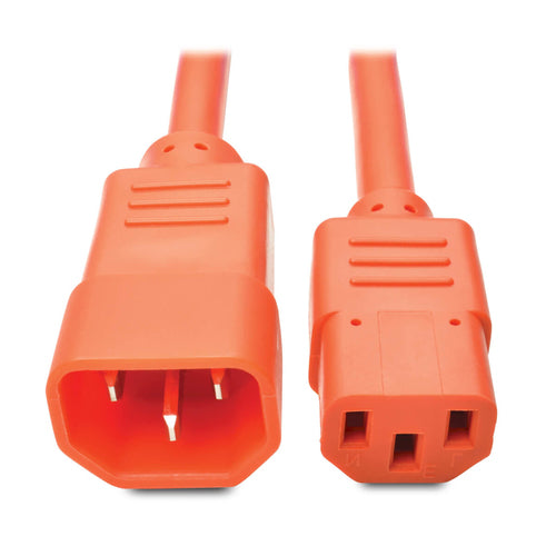 Heavy-Duty PDU Power Cord C13 to C14 15A 250V 14 AWG 2 ft Orange
