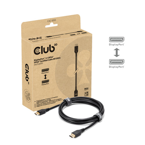 DisplayPort Cable CLUB3D CAC-1093 8K Resolution 120Hz 3m Male to Male