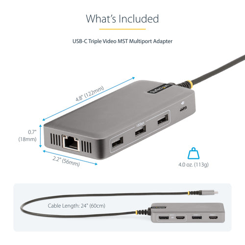Laptop Dock StarTech.com 117B-USBC-MULTIPORT Dual 4K 60Hz HDMI USB-C 3-Port Hub - 117B-USBC-MULTIPORT