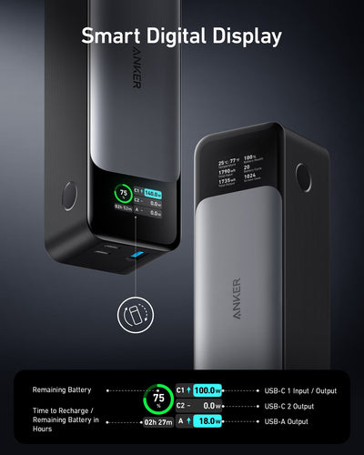 Power Bank Anker 737 24000mAh 140W Fast Charging Black Silver