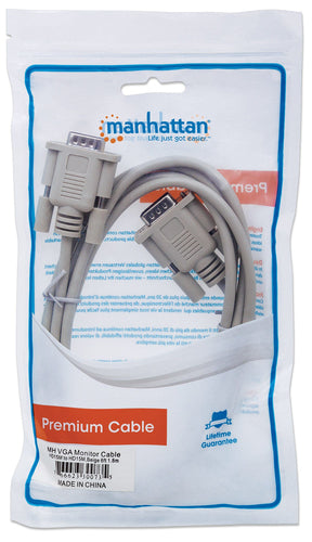 Manhattan VGA HD15 Monitor Cable - 1.8m Male to Male, Fully Shielded Video Cable