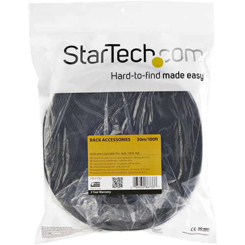 Cable Tie StarTech HKLP100 100ft Hook and Loop Reusable Black - HKLP100
