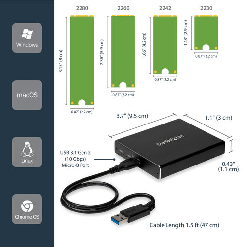 Storage Drive Enclosure StarTech.com SM22BU31C3R M.2 SATA USB 3.1 RAID