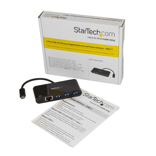 USB-C Hub 3 Ports with Gigabit Ethernet 60W Power Delivery Black