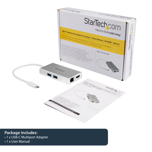 USB-C Multiport Adapter StarTech DKT30CHPDW 4K HDMI 60W Power Delivery