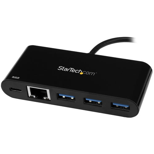 USB-C to Ethernet Adapter StarTech.com 3-Port USB 3.0 Hub Power Delivery 5000 Mbit/s Black
