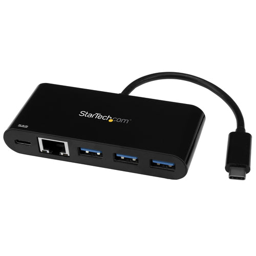 USB-C to Ethernet Adapter StarTech.com 3-Port USB 3.0 Hub Power Delivery 5000 Mbit/s Black