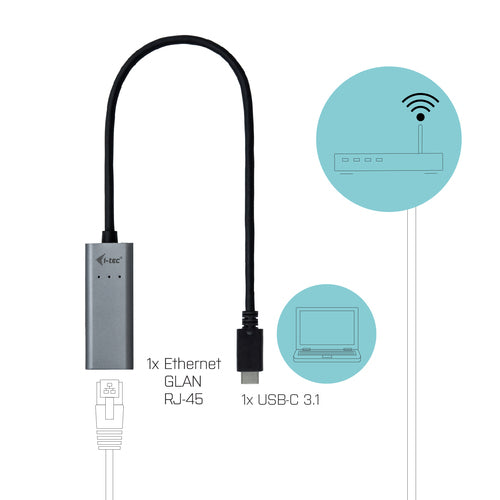 USB-C Gigabit Ethernet Adapter i-tec Metal 1000 Mbit/s Wired Networking
