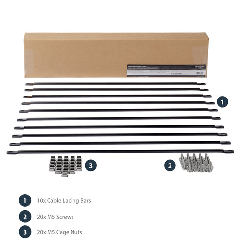 Cable Management StarTech CMLB10 10-Pack Steel Horizontal Lacing Bars Black