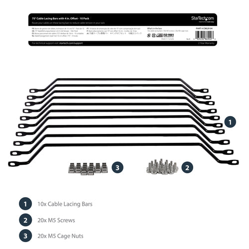 Cable Lacing Bars 10-Pack Steel Black 4-Inch Offset