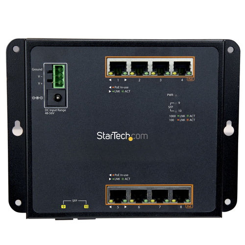 8 Port Gigabit PoE+ Managed Network Switch StarTech.com Industrial with 2 SFP Slots