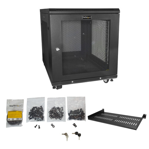 12U Server Rack Cabinet Lockable 4-Post Freestanding Casters