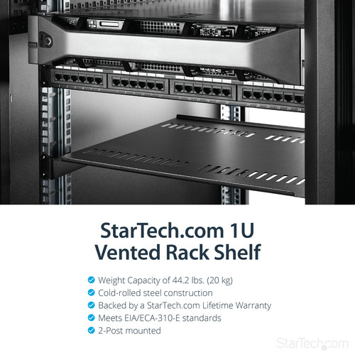StarTech.com 1U Rack Shelf - Vented Steel Tray for 19" Network Equipment - 44lb Capacity
