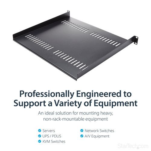 StarTech.com 1U Rack Shelf - Vented Steel Tray for 19" Network Equipment - 44lb Capacity