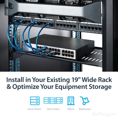 Server Rack Shelf StarTech.com CABSHELFV1U 1U Heavy Duty 44lb Capacity