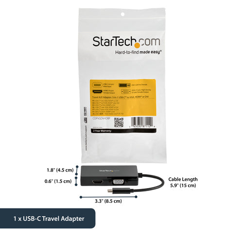 USB Graphics Adapter StarTech.com CDPVGDVHDBP 4K 30Hz USB-C DVI HDMI VGA - CDPVGDVHDBP