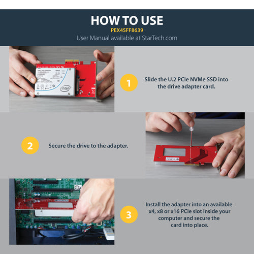 StarTech.com U.2 to PCIe Adapter - SFF-8639, x4 PCI Express 4.0, Red
