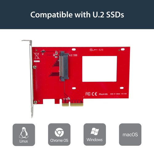 StarTech.com U.2 to PCIe Adapter - SFF-8639, x4 PCI Express 4.0, Red