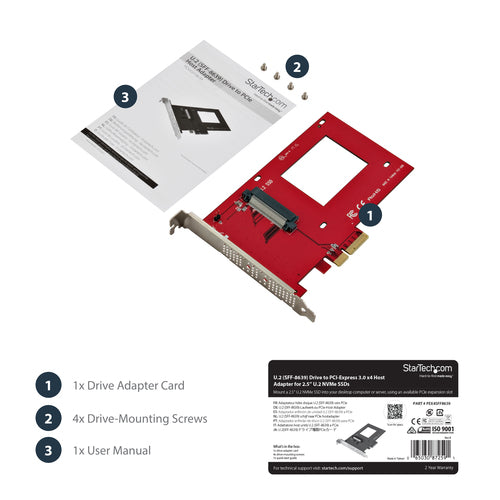 StarTech.com U.2 to PCIe Adapter - SFF-8639, x4 PCI Express 4.0, Red
