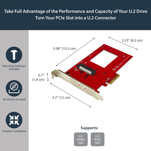 StarTech.com U.2 to PCIe Adapter - SFF-8639, x4 PCI Express 4.0, Red