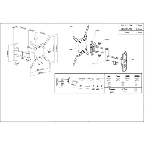 Manhattan Wall Mount for TV & Monitors - Full Motion, 13" to 42", VESA 75x75mm to 200x200mm