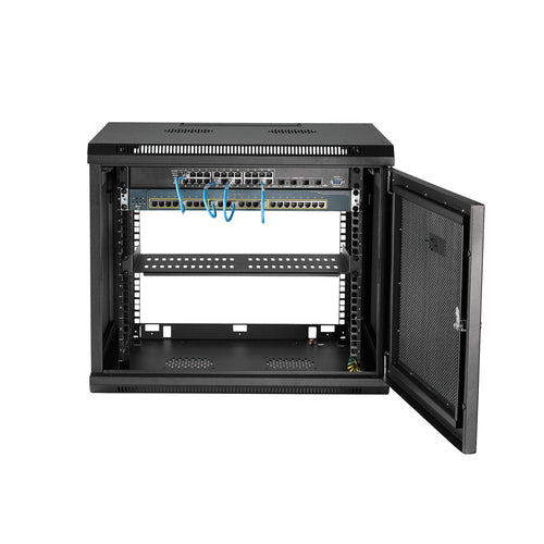 9U Wall Mount Network Cabinet Rack 4-Post with 1U Shelf Black