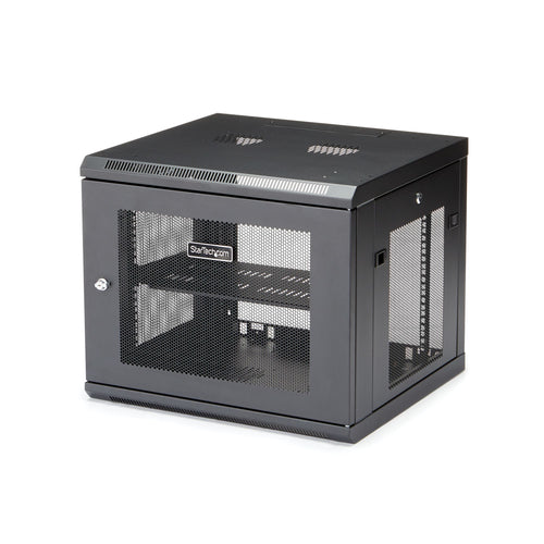9U Wall Mount Network Cabinet Rack 4-Post with 1U Shelf Black