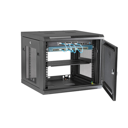 9U Wall Mount Network Cabinet Rack 4-Post with 1U Shelf Black