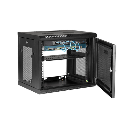 9U Wall-Mounted Network Cabinet 2-Post Rack StarTech.com 90kg Load Key Lock Cable Management
