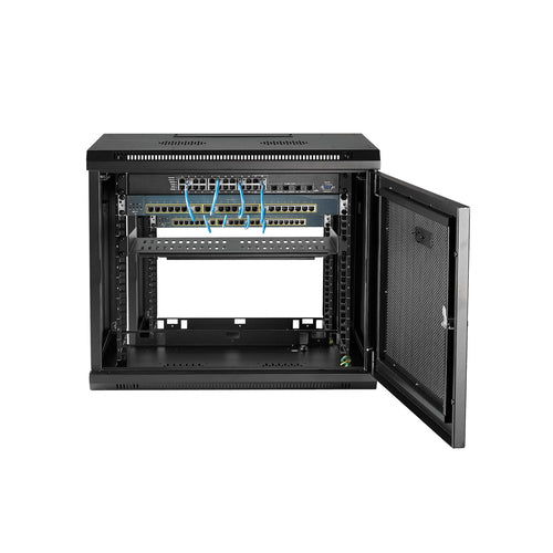9U Wall-Mounted Network Cabinet 2-Post Rack StarTech.com 90kg Load Key Lock Cable Management