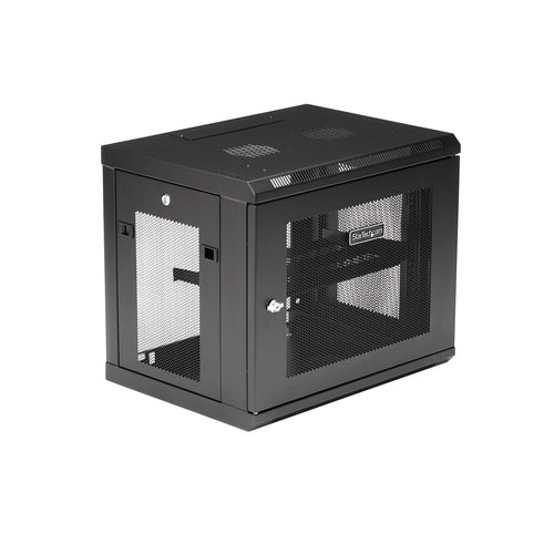 9U Wall-Mounted Network Cabinet 2-Post Rack StarTech.com 90kg Load Key Lock Cable Management