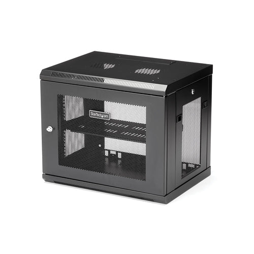 9U Wall-Mounted Network Cabinet 2-Post Rack StarTech.com 90kg Load Key Lock Cable Management