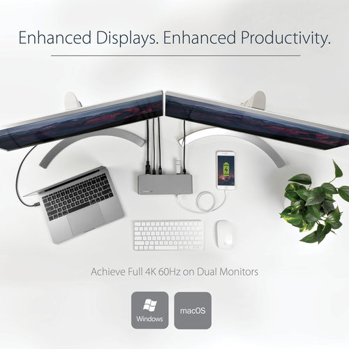 Thunderbolt 3 Dock Dual Monitor 4K 60Hz 85W PD 3x USB Gigabit Ethernet